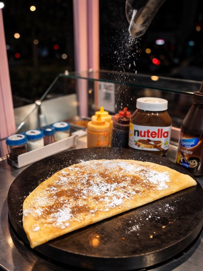 Crêpe sur billig avec sucre glace et Nutella